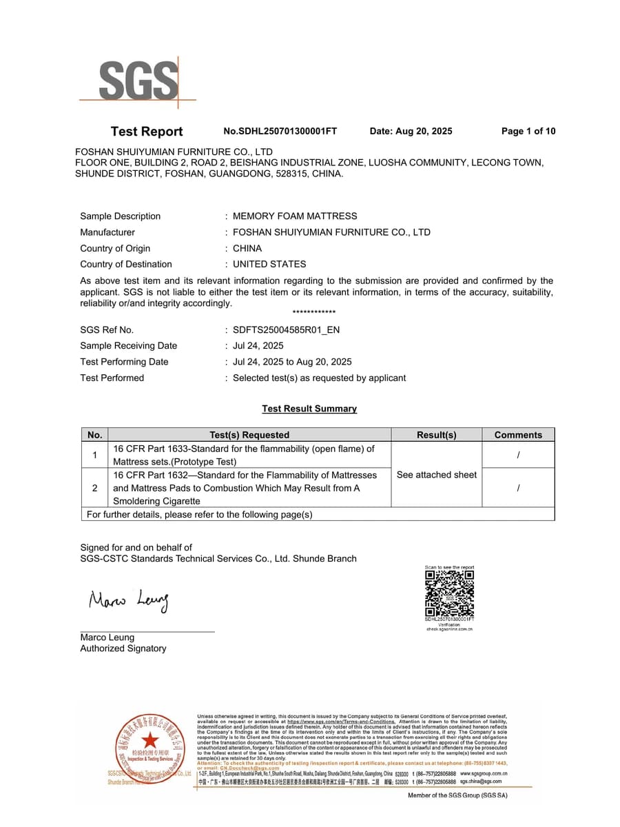 Mattress Flammability Testing real document preview