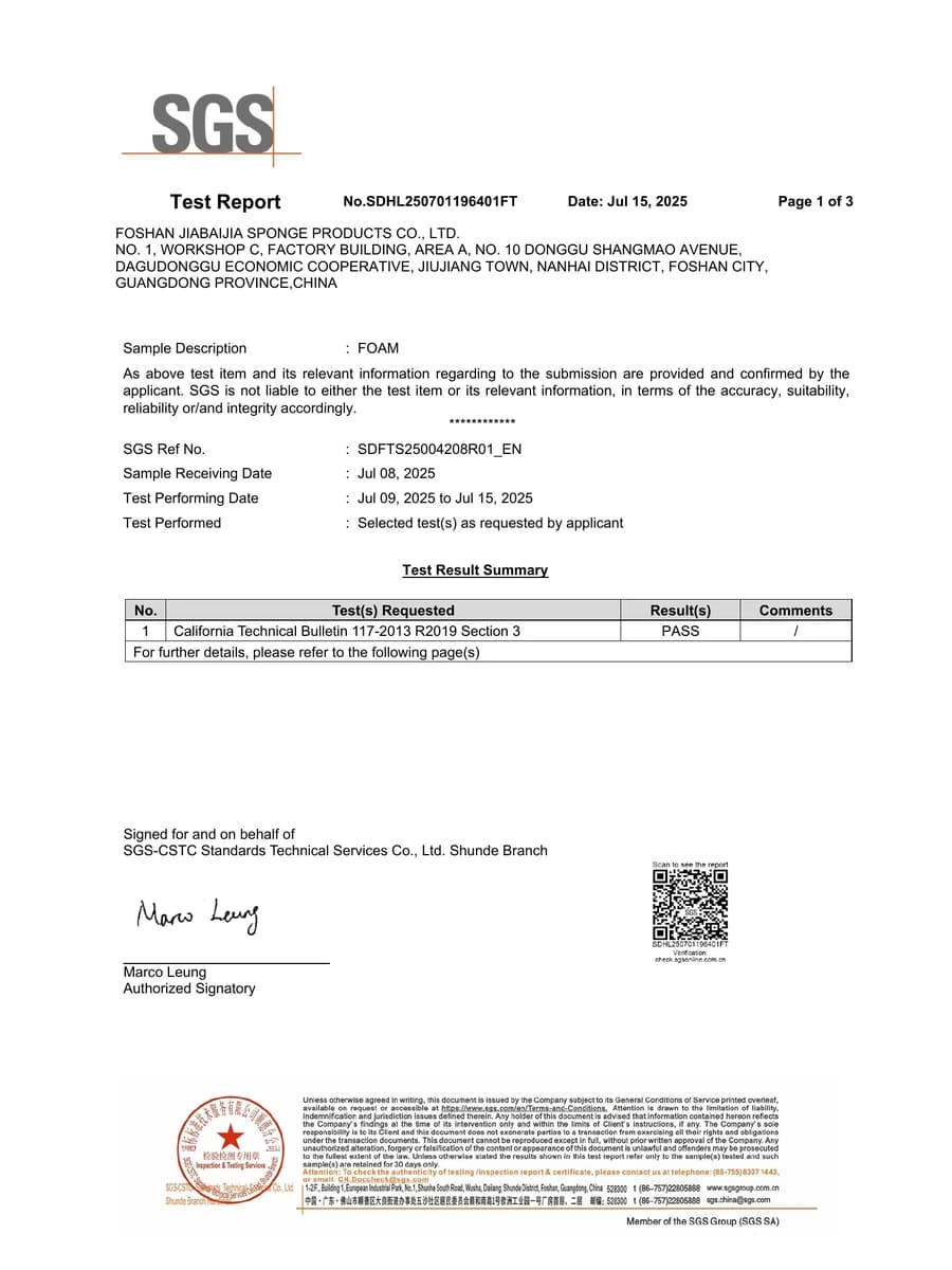 TB117 Foam Compliance real document preview