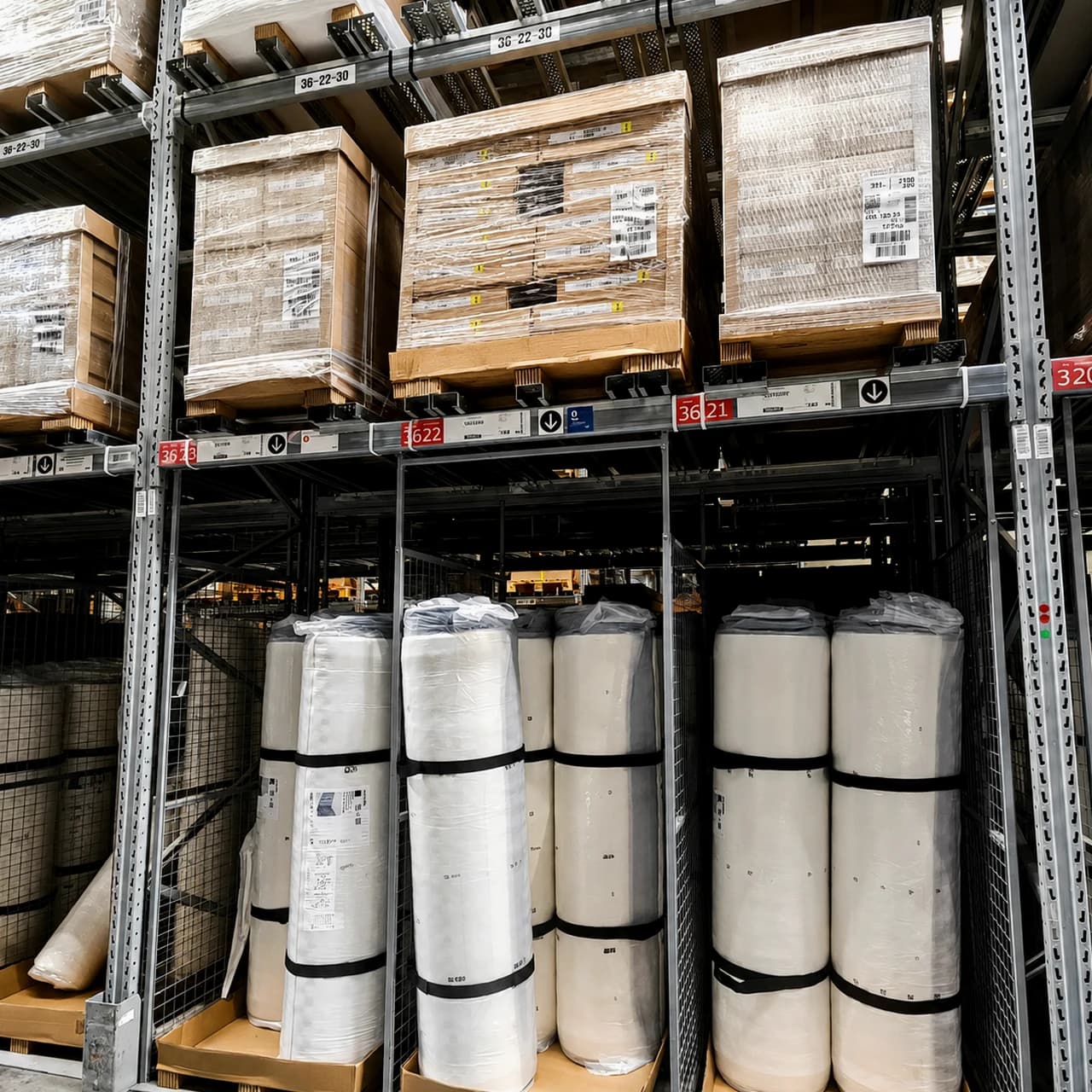 Roll-packed mattress inventory prepared for B2B pickup support